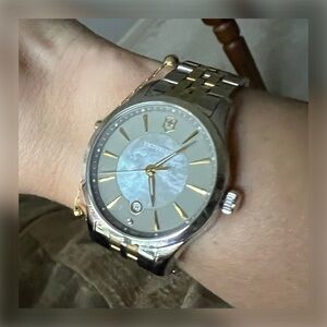 VICTORINOX Two-Tone Silver and Gold Watch with Mother-of-Pearl Dial